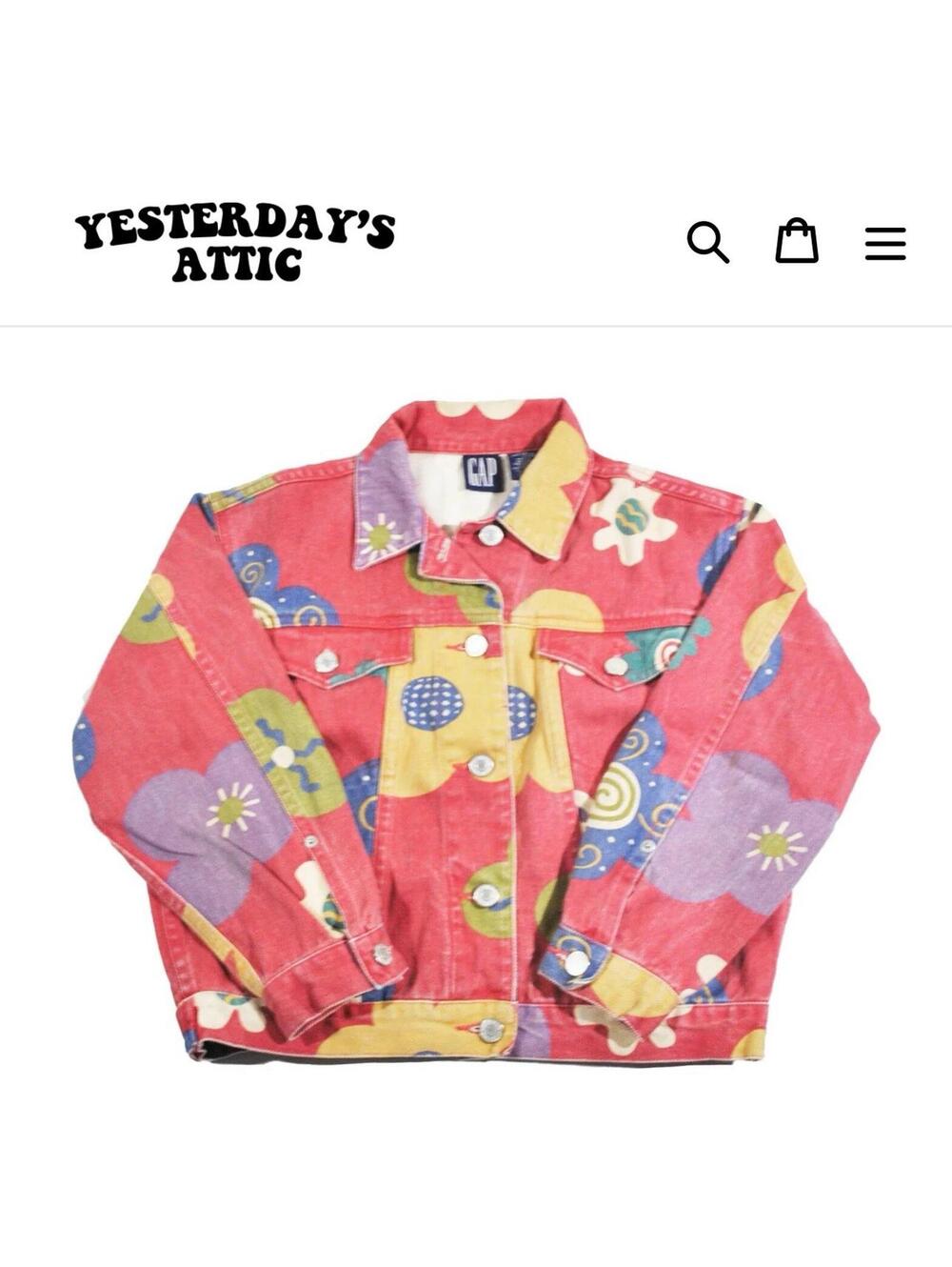 Vintage Gap Pattern Pink Denim Flowers 90s Jacket Size Youth Large